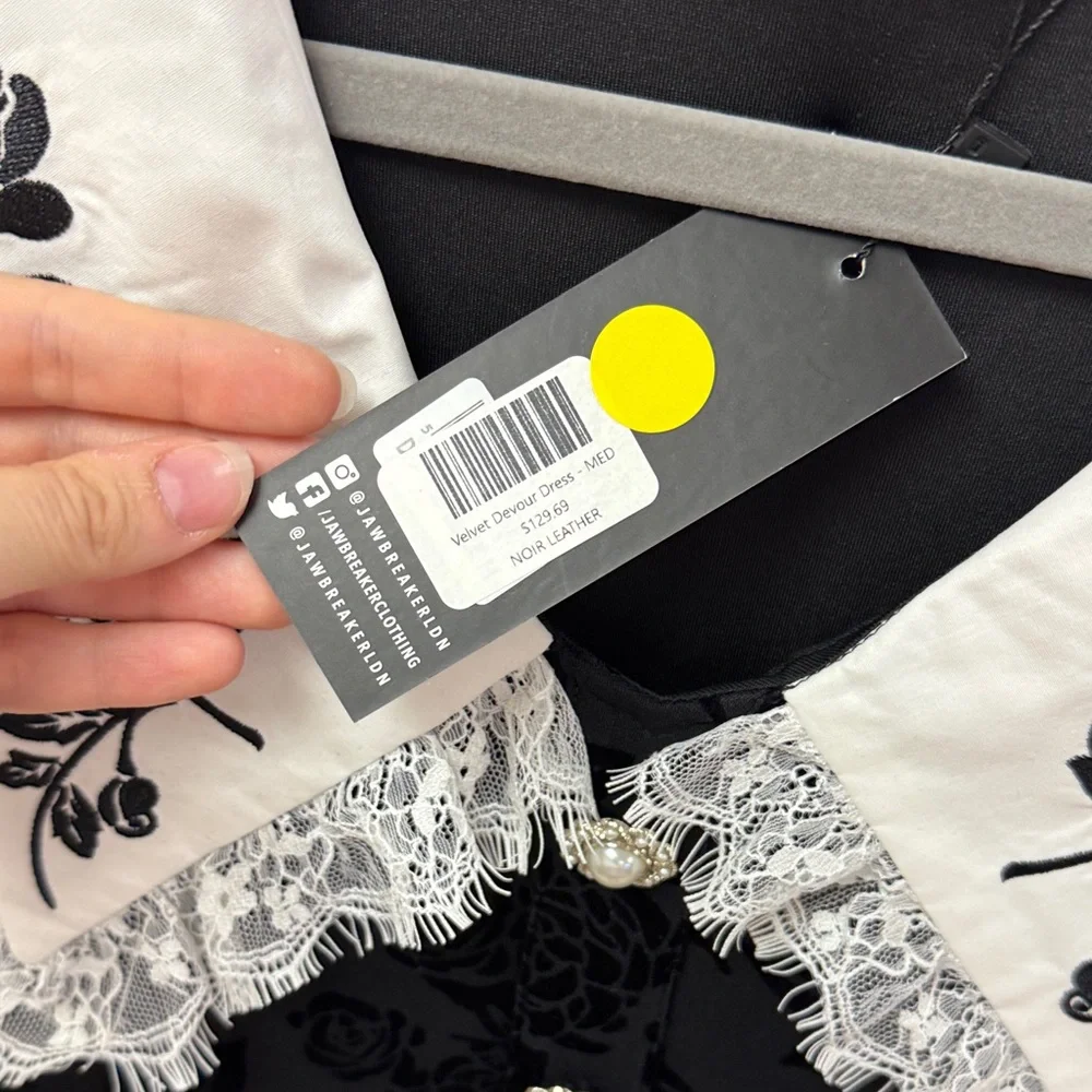 Jawbreaker Black Floral Lace Long Sleeve Velvet Devour Dress NWT - Picture 5 of 11